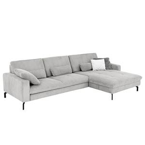 Ecksofa Capiri mit Longchair Cordstoff Coryn: Grau - Longchair davorstehend rechts - Relaxfunktion