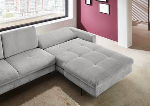 Ecksofa Capiri mit Longchair Cordstoff Coryn: Grau - Longchair davorstehend rechts - Relaxfunktion