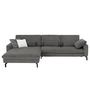 Ecksofa Capiri mit Longchair Cordstoff Coryn: Anthrazit - Longchair davorstehend links - Keine Funktion