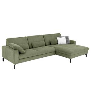 Hoekbank Capiri met chaise longue Corduroy Coryn: Bos groen - Longchair vooraanzicht rechts - Relaxfunctie