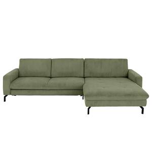 Hoekbank Capiri met chaise longue Corduroy Coryn: Bos groen - Longchair vooraanzicht rechts - Relaxfunctie