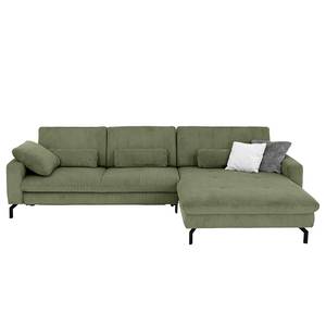 Hoekbank Capiri met chaise longue Corduroy Coryn: Bos groen - Longchair vooraanzicht rechts - Relaxfunctie