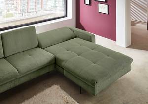 Hoekbank Capiri met chaise longue Corduroy Coryn: Bos groen - Longchair vooraanzicht rechts - Relaxfunctie