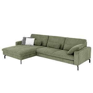 Hoekbank Capiri met chaise longue Corduroy Coryn: Bos groen - Longchair vooraanzicht links - Relaxfunctie