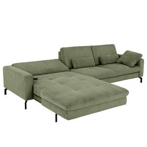 Ecksofa Capiri mit Longchair Cordstoff Coryn: Waldgrün - Longchair davorstehend links - Relaxfunktion