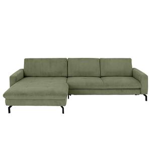 Ecksofa Capiri mit Longchair Cordstoff Coryn: Waldgrün - Longchair davorstehend links - Relaxfunktion