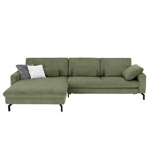 Hoekbank Capiri met chaise longue Corduroy Coryn: Bos groen - Longchair vooraanzicht links - Relaxfunctie