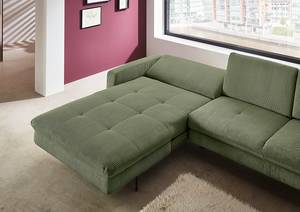 Hoekbank Capiri met chaise longue Corduroy Coryn: Bos groen - Longchair vooraanzicht links - Relaxfunctie