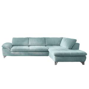 Ecksofa Corintia mit Ottomane Cordstoff Coryn: Hellblau - Ottomane davorstehend rechts - Schlaffunktion - Metall