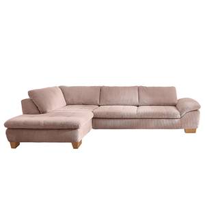 Ecksofa Corintia mit Ottomane Cordstoff Coryn: Altrosa - Ottomane davorstehend links - Keine Funktion - Eiche