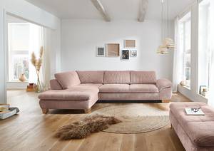 Ecksofa Corintia mit Ottomane Cordstoff Coryn: Altrosa - Ottomane davorstehend links - Keine Funktion - Eiche