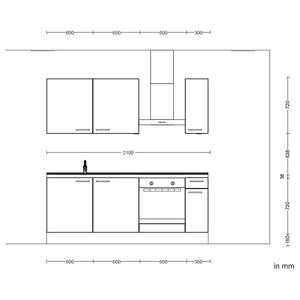 Küchenzeile Low-Line Touch Variante B Alpinweiß / Schiefergrau - Breite: 210 cm - Ausrichtung rechts - Mit Elektrogeräten