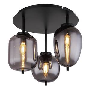 Plafondlamp Blacky ijzer/rookglas - 3 lichtbronnen - Zwart