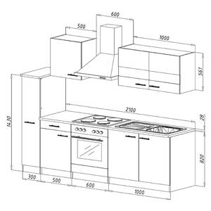 Küchenzeile Andrias II Inklusive Elektrogeräte - Weiß - Breite: 240 cm - Glaskeramik