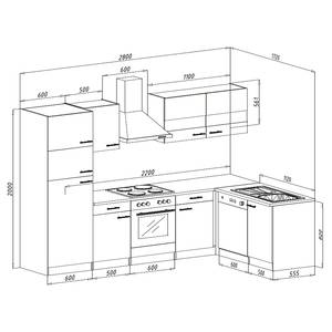 Eckküche Andrias mit Geschirrspüler Grau - Breite: 280 cm - Glaskeramik