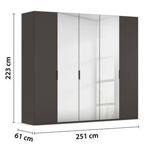 Drehtürenschrank Fifty mit Spiegel Graphit - Breite: 251 cm