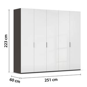 Drehtürenschrank Fifty Hochglanz Weiß / Graphit - Breite: 251 cm