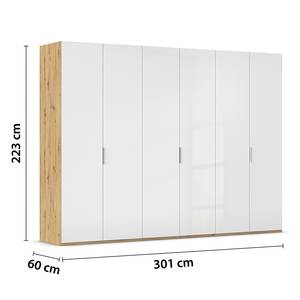 Drehtürenschrank Fifty Hochglanz Weiß / Eiche Artisan Dekor - Breite: 301 cm