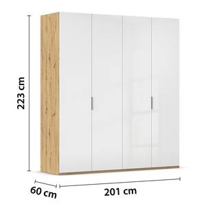 Drehtürenschrank Fifty Hochglanz Weiß / Eiche Artisan Dekor - Breite: 201 cm