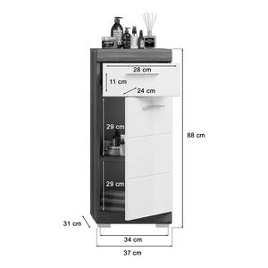 Unterschrank Sarai 37 cm Hochglanz Weiß / Rauchsilber Dekor