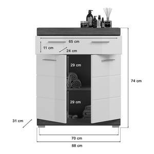 Unterschrank Sarai 88 cm Hochglanz Weiß / Rauchsilber Dekor