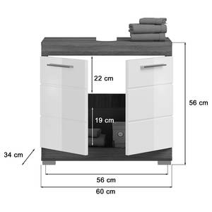 Waschbeckenunterschrank Sarai Türen Hochglanz Weiß / Rauchsilber Dekor