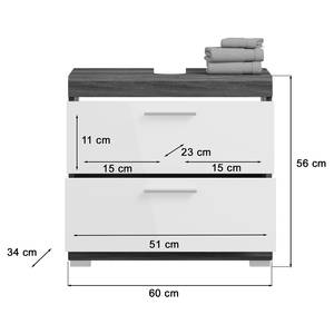 Waschbeckenunterschrank Sarai Schubladen Hochglanz Weiß / Rauchsilber Dekor