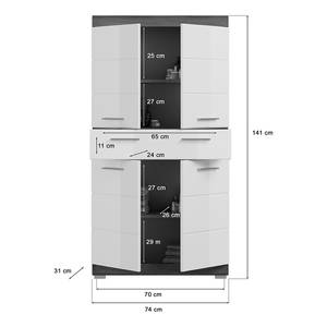 Badezimmerset Sarai 4-tlg Midischrank Hochglanz Weiß / Rauchsilber Dekor