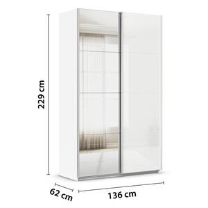 Schwebetürenschrank Quadra Glas&Spiegel Alpinweiß - Breite: 136 cm