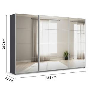 Schwebetürenschrank Quadra Spiegelfront Graumetallic - Breite: 315 cm