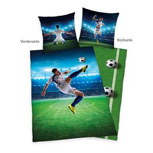 Renforcé Bettwäsche Fußball Baumwolle - Blau / Grün - 135 x 200 cm + Kissen 80 x 80 cm