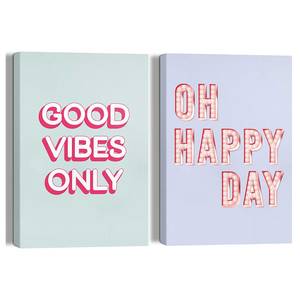 Leinwandbilder Happy Vibes 2er-Set MDF  Holzrahmen - Pink - 20 x 30 cm