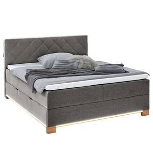 Beleuchtetes Boxspringbett Messina Webstoff Asha: Hellgrau - 160 x 200cm