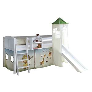 Spielbett Ekki (mit Turm) Kiefer massiv/Textil - Weiß/Mehrfarbig - mit Matratze & Tunnel
