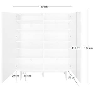 Schoenenkast LINDHOLM 2 deuren wit/deels massief eikenhout - Wit