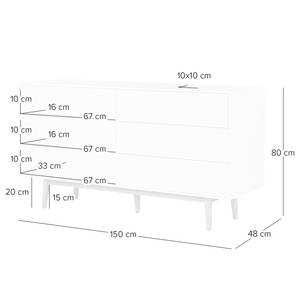 Meuble avec vasque double LINDHOLM Partiellement en chêne massif - Blanc