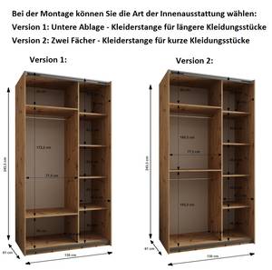 Armoire Lux 1 Noir - Imitation chêne - Argenté - Largeur : 130 cm