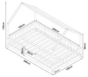 Lit enfant Sisimiut Pin 200 x 120 cm Blanc - 206 x 135 x 126 cm