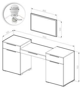 Schminktisch Lilli 28562 Weiß - 190 x 90 x 39 cm