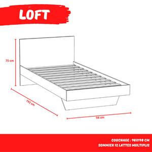 BETT LOFT mit Lattenrost Weiß - Holzwerkstoff - 94 x 75 x 192 cm