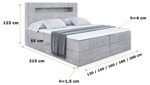 Boxspringbett  - ORGOL 2 Hellgrau - Breite: 200 cm - H4