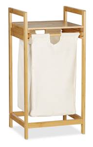Panier à linge bambou sac à linge 30 L Marron - Blanc - Bambou - Textile - 37 x 73 x 33 cm