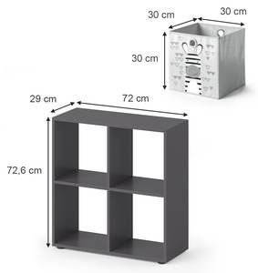 Raumteiler „Tetra“ Grau 4 Fächer mit Fal Grau - Holz teilmassiv - 72 x 72 x 29 cm