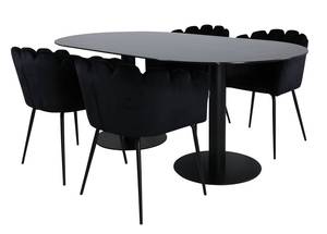 Essgruppe Pillan 8 (5-teilig) Schwarz - Massivholz - 100 x 74 x 180 cm