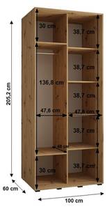 SCHWEBETÜRENSCHRANK SAPPORO 1 Schwarz - Eiche Dekor - 100 x 60 cm - 2 Türen