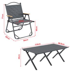 Table et 4 chaises pliantes Botrugno Gris - Métal - Textile - 114 x 44 x 60 cm