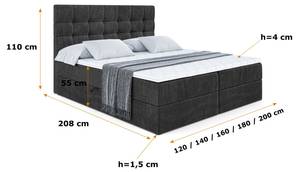 Boxspringbett BERO Schwarz - 200 x 111 cm - H4