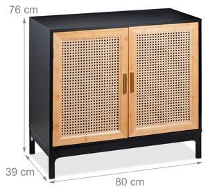 Sideboard mit 2 Rattan-Türen Schwarz - Braun - Gold - Bambus - Holzwerkstoff - Rattan - 80 x 76 x 39 cm