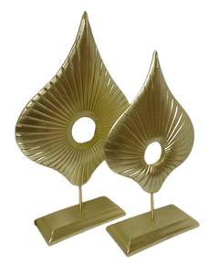 Skulptur Ellipse 2er Set Gold Gold - Kunststein - Kunststoff - Stein - 16 x 38 x 8 cm