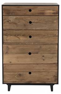 Meuble chiffonnier 5 tiroirs en pin Marron - En partie en bois massif - 40 x 110 x 70 cm